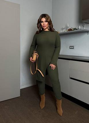 Жіночий утеплений костюм в рубчик | кофта а иметрична подовжена та штани | 2171