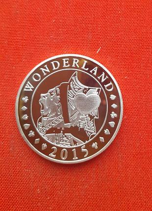 7 £(фунтов) 2015г.wonderland,150 лет сказке льюиса кэрролла «алиса в стране чудес»,белый кролик,40мм 2