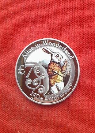 7 £(фунтов) 2015г.wonderland,150 лет сказке льюиса кэрролла «алиса в стране чудес»,белый кролик,40мм 3