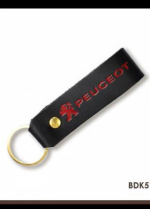 Брелок-петля для авто peugeot (чёрный, красное тиснение)
