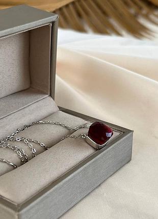 Підвіска помелато срібло 925/ланцюжок із гранатовим каменем