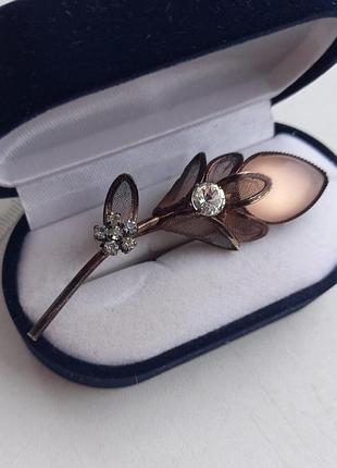 Винтажная брошь, морозное стекло, кристаллы, неведомая