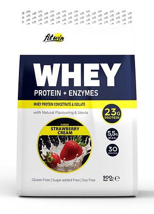 Сывороточный протеин fitwin. whey protein + enzymes (900 g, strawberry cream)