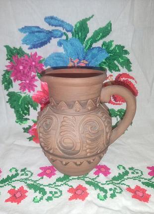 Кувшин, глечик декоративный 12 см из красной глины, крынка, ручная работа