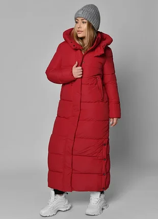 Зимовий довгий пуховик червоний | 93624