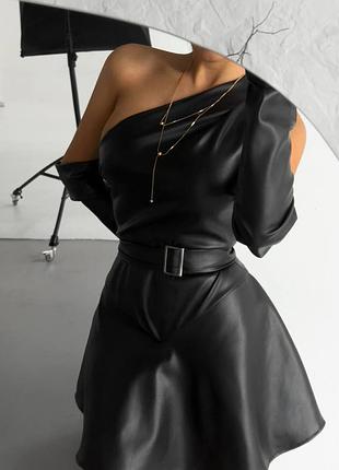 Сукня - комбінезон (з шортиками) та рукавички з еко шкіри на дайвінгу