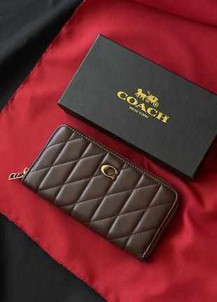Кошелек большой женский шоколад coach quilted leather
