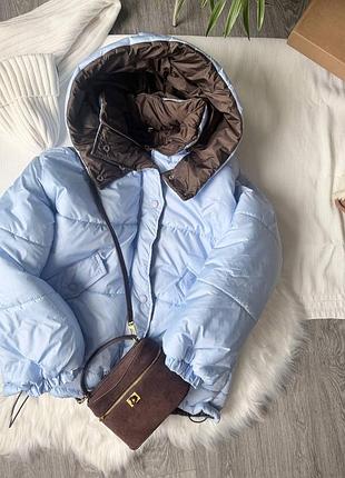 Зимняя дутая куртка на молнии с кнопками с съемным капюшоном с карманами с кулисками по низу