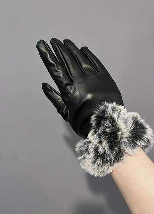 Жіночі рукавички з екошкіри, чорні рукавички