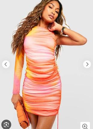 Платье сетка на одно плечо, тай дай, стяжка