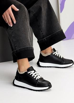 Кросівки "mishel" жіночі шкіра напівшерсть чорні 26088