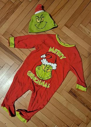 Новорічний комплект.🌲 чоловічок+шапочка.грінч🌲 9-12 міс.