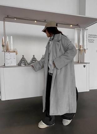 Шуба з еко-хутра сірого кольору