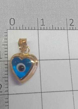 Кулон амулет "синий глаз" в сердце из золота