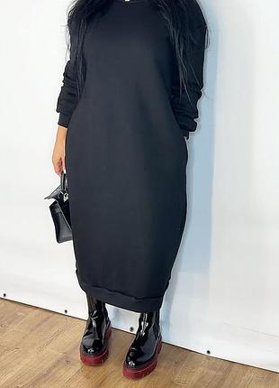 Утепленное платье-свитшот миди с карманами размер м