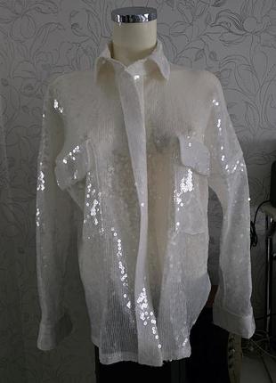 Белая рубашка кимоно с пайетками м, л, xl