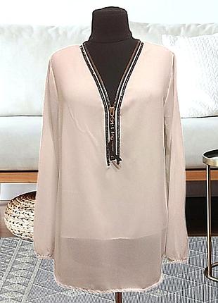 Шифоновая блузка на подкладке с декоративной молнией
