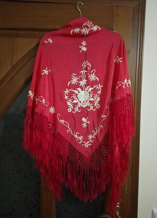 Шелковый платок,100% шовк, платок шелковый с бахромой и вышивкой, натуральный блестящий шелк