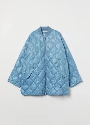 Голубой стеганый длинный пуховик оверсайз h&amp;m premium пух перо cos arket