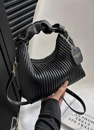 Тренд стильна якісна чорна жіноча сумка крос-боді через плече екошкіра
