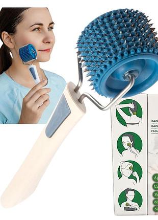 Валик ляпко лицьовий аплікатор голковий, ручний масажер для обличчя та тіла 3,5 ag синій