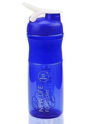 Пляшка шейкер для приготування коктейлів, спортивного харчування, протеїнів new life, 760 мл синій