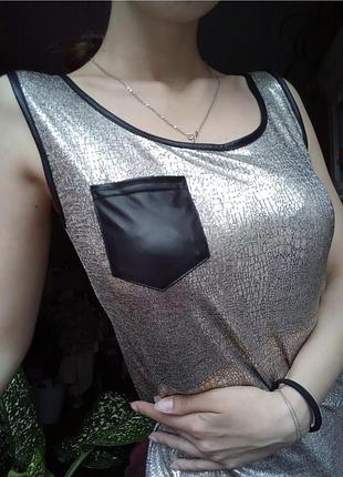 Блискуча блуза духовка, блискуча майка металік, святкова блузка з блиском, ошатна блузка срібляста