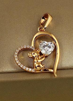 Кулон xuping jewelry серце коали з білим каменем 2,2 см золотистий
