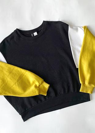 Світшот на флісі h&m р.m оверсайз колорблок чорний жовтий