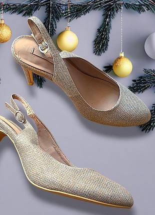 Роскошные праздничные туфли босоножки next 38 блестящие золотистые на высоком каблуке закрытый носок открытая пятка