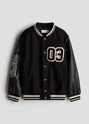 Бейсбольна куртка авіатор бомбер з аплікацією з м'якої повстяної тканини h&amp;m 10 11 років