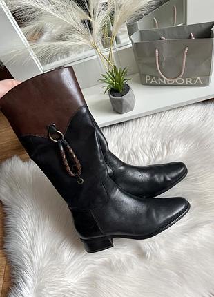 Натуральна шкіра шкіряні дуже якісні високі сапоги сапожки демі чоботи 39 розмір 25 см чорні шоколадні