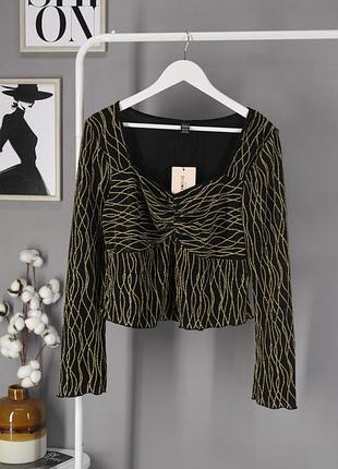 Новий топ із довгим рукавом "shein" із золотистим принтом, eur44, xl.