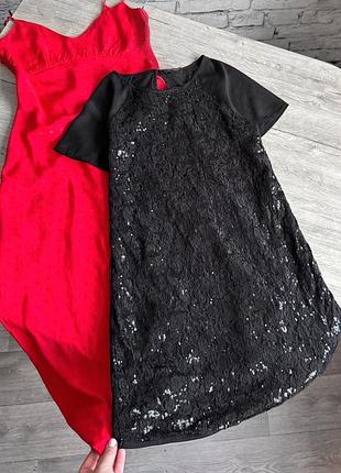 Стильна чорна міні сукня з мереживом та пайєтками