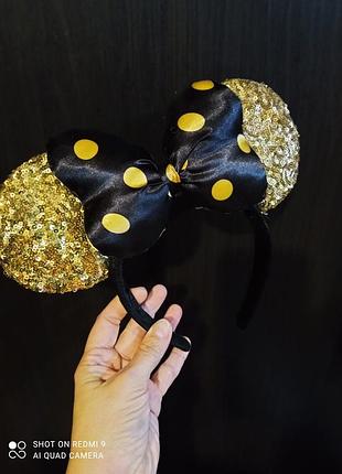 Обідок, обруч, вушка міні маус, великі, чорні із золотом, диснійленд, париж
