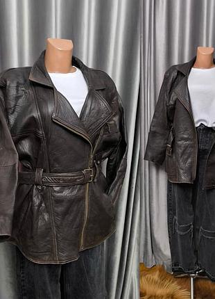 Актуальна та стильна вінтажна шоколадна косуха із натуральної шкіри