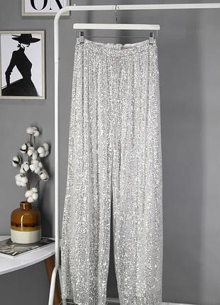Новые нарядные брюки, штаны белые в серебристых пайетках "jaded rose", uk12.