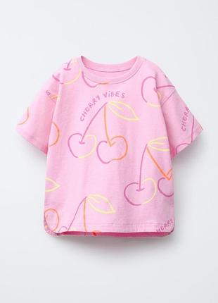 Розовая футболка с вишнями 6р. 116 см