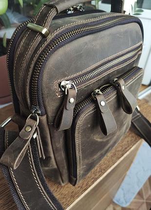 Кожаная мужская сумка (crazy horse leather) dark brown.