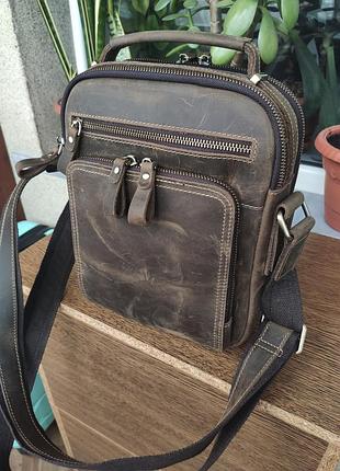 Кожаная мужская сумка (crazy horse leather) dark brown.