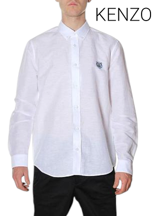 Сорочка чоловіча класична біла лляна довгий рукав kenzo з культовою вишивкою m унісекс жіноча