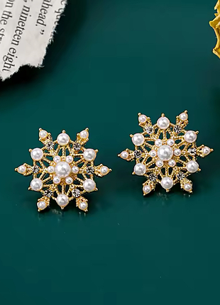 Серьги снежинки с бусинами