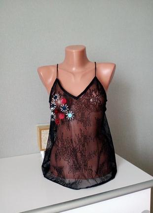 Кружевня майка черная