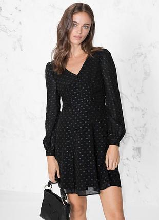 Темно-синее праздничное вискозное платье &amp;other stories в горошек