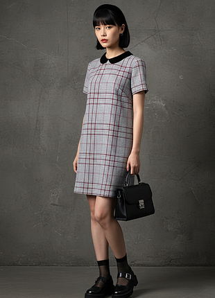 Плаття міні сіре в клітинку "george" з чорним комірцем, uk12/eur40.