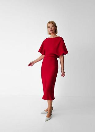 Костюм с юбкой теплый красный один размер юбка миди  свитшот