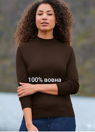 Світер гольф базовий темно коричневий шоколадного кольору вовна жіночий великого розміру