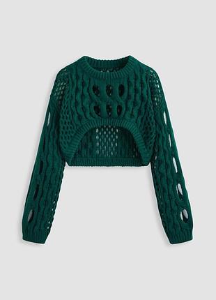 Светр/зелений светр/ажурний светр/укорочений светр/светр вільного крою
