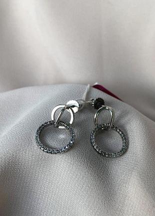 Срібні сережки пуссети підвіски кільця з фіанітами.