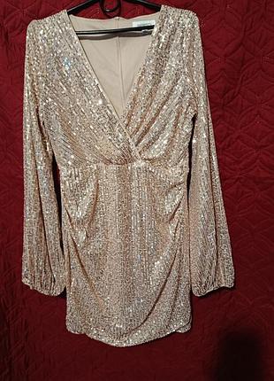 Міні сукня жіноча faeriesty l ніжно-рожева пудра паєтками з довгим рукавом